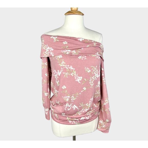 NWT Lauren Conrad Floral Off-The-Shoulder Lightweight Sweatshirt Dusty Rose M - Picture 7 of 14